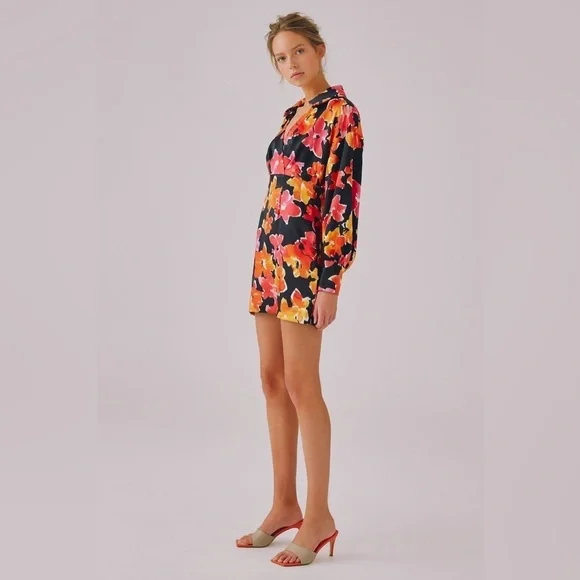 C/Meo Collective ALOUD MINI DRESS - BLACK FLORAL Size Small NWT
